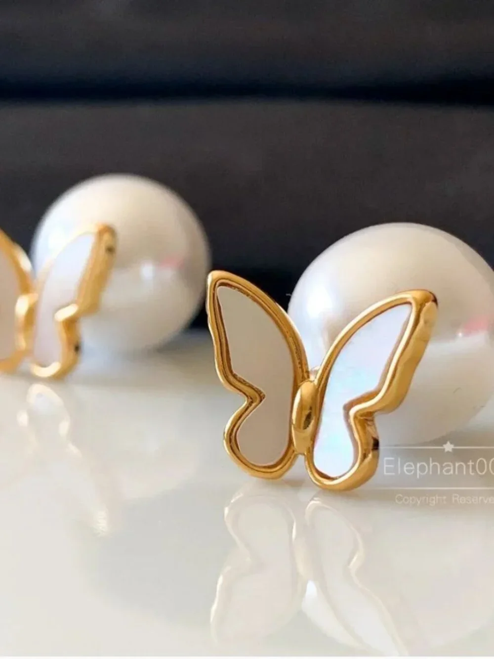 Kate Spade Mother of Pearl Butterfly Pearl Stud Earrings Gold Reversible Earring